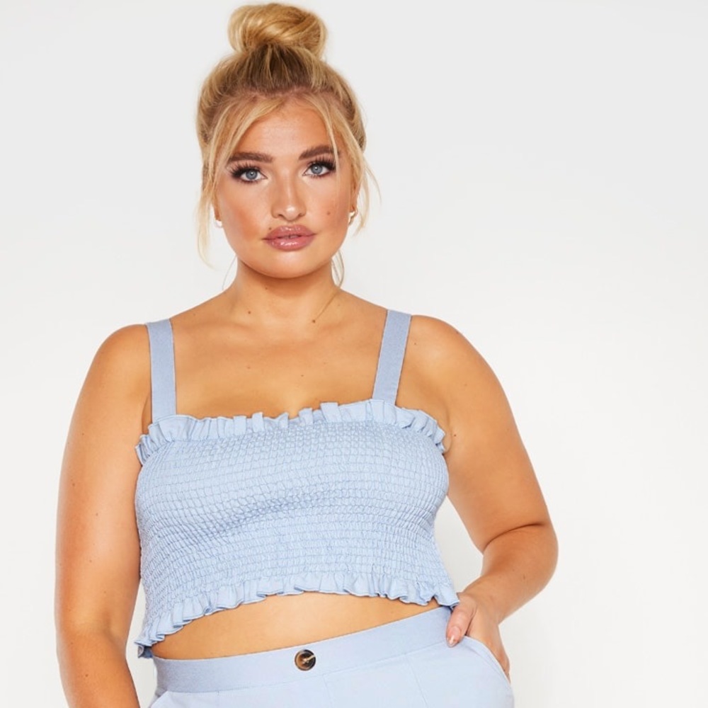 PLT blue shirred crop top